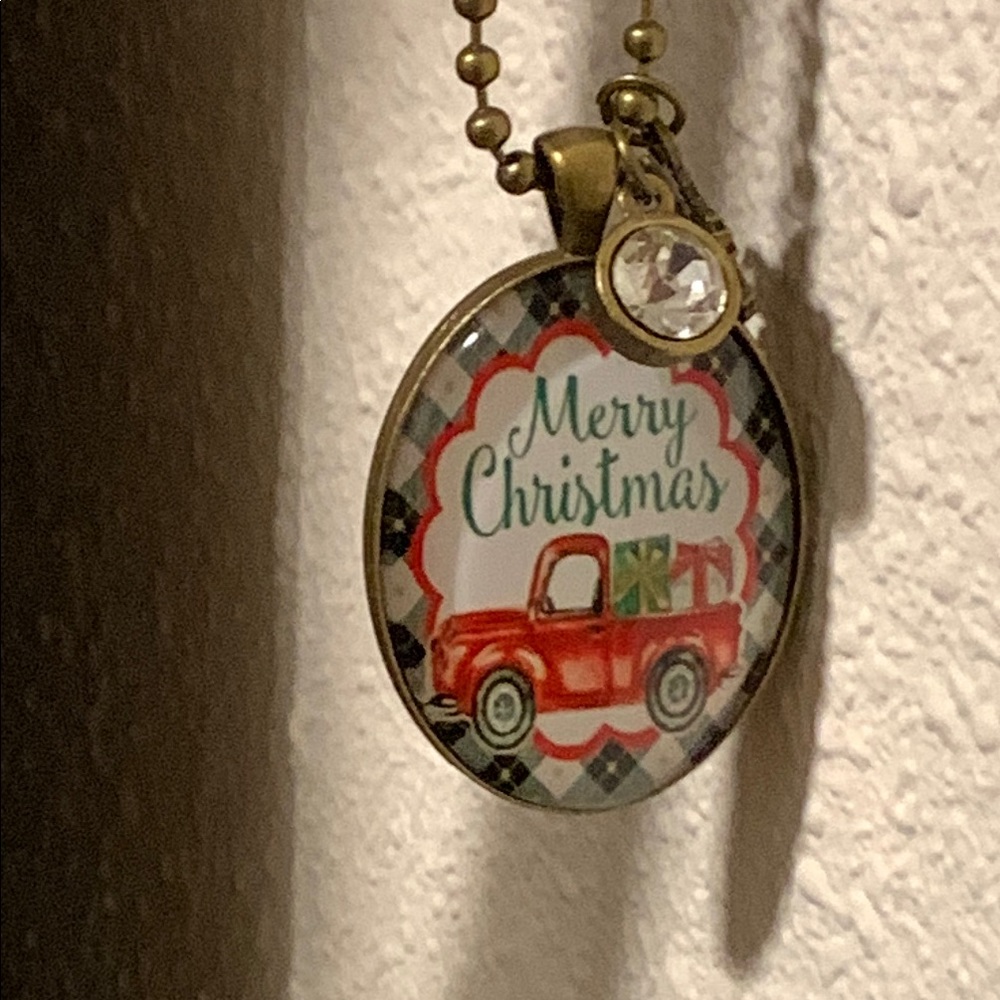 Christmas Pendant with Red Truck Design an two charms.